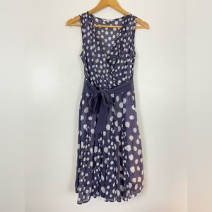 KAKO A-Line Polka Dot Tie Waist Crepe Dress